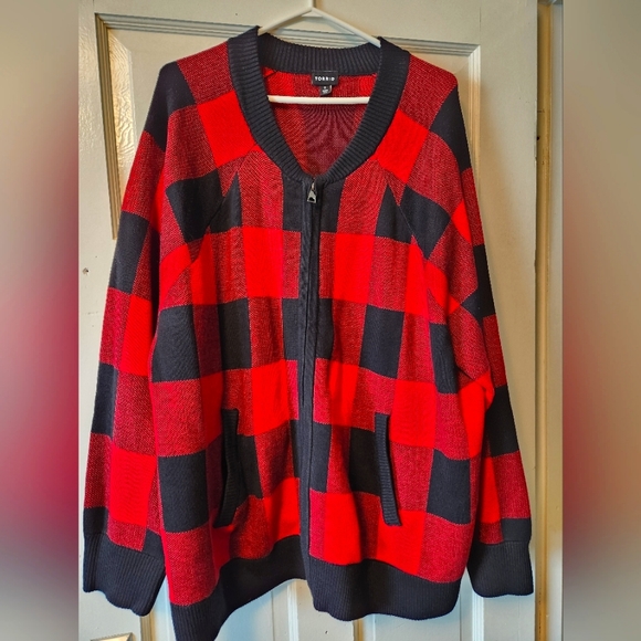 Sweater red plaid full zip sweater. 3XL from Torrid. - Picture 1 of 1